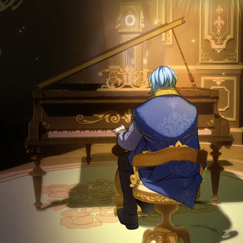 Silverstring Webtoon Episode Teaser: King Kurios playing the piano and singing Psalm 29 in the Palace of the Kingdom of Luminus. Official preview artwork by Eloirien.